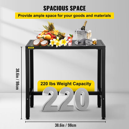 Outdoor Tall Bar Table, Metal Frame, Adjustable Feet, 98 x 38 x 98 cm