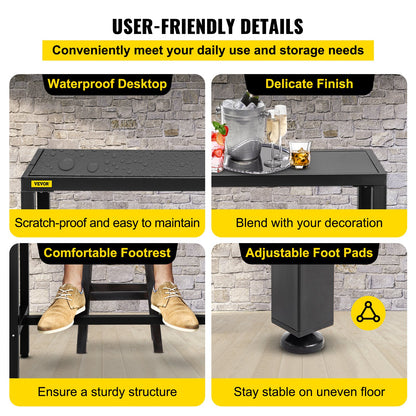 VEVOR Outdoor Bar Table, 38.6\" L x 15\" W x 38.6\" H, Narrow Rectangular Height