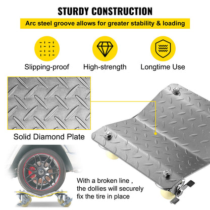 VEVOR 2 Pcs Tire Wheel Dollies 12"X16" Platform Size Wheel Car Dolly 3" Caster Wheel