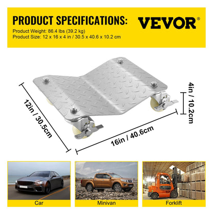 Heavy-Duty Car Wheel Dollies with 0.3x0.4m Platform and 3" Casters (2-Pack)