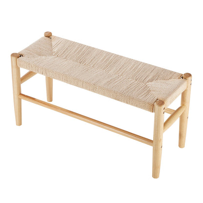 Rattan Bench, 31.5" Wooden Rattan Bench, Entrywway Bench with Oak Wood Legs, Bedroom End of Bed Boho Bench with Hand Woven Rattan, for Living Room, Kitchen