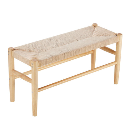 Rattan Bench, 31.5" Wooden Rattan Bench, Entrywway Bench with Oak Wood Legs, Bedroom End of Bed Boho Bench with Hand Woven Rattan, for Living Room, Kitchen
