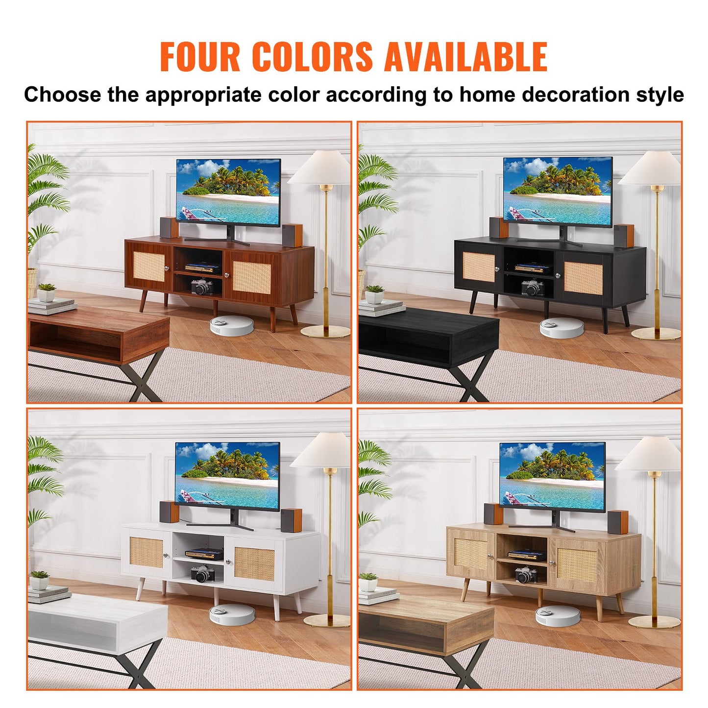 VEVOR Rattan TV Stand, Boho TV Cabinet for 55 inch TV, Mid Century Modern TV Stand,
