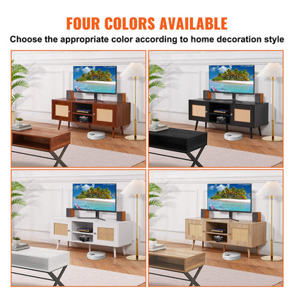 VEVOR Rattan TV Stand, Boho TV Cabinet for 55 inch TV, Mid Century Modern TV Stand,