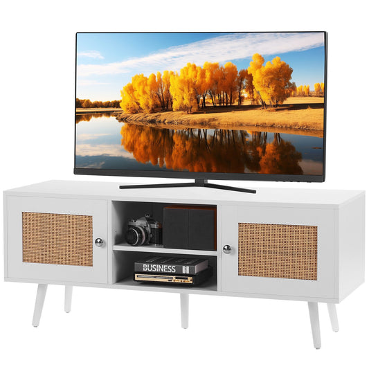 VEVOR Rattan TV Stand, Boho TV Cabinet for 55 inch TV, Mid Century Modern TV Stand,