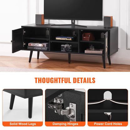 VEVOR Rattan TV Stand, Boho TV Cabinet for 55 inch TV, Mid Century Modern TV Stand,