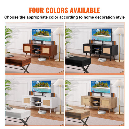 VEVOR Rattan TV Stand, Boho TV Cabinet for 55 inch TV, Mid Century Modern TV Stand,