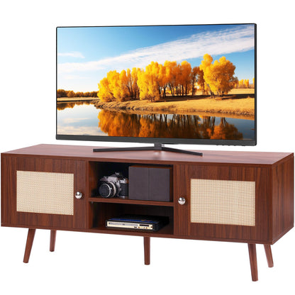 VEVOR Rattan TV Stand, Boho TV Cabinet for 55 inch TV, Mid Century Modern TV Stand,