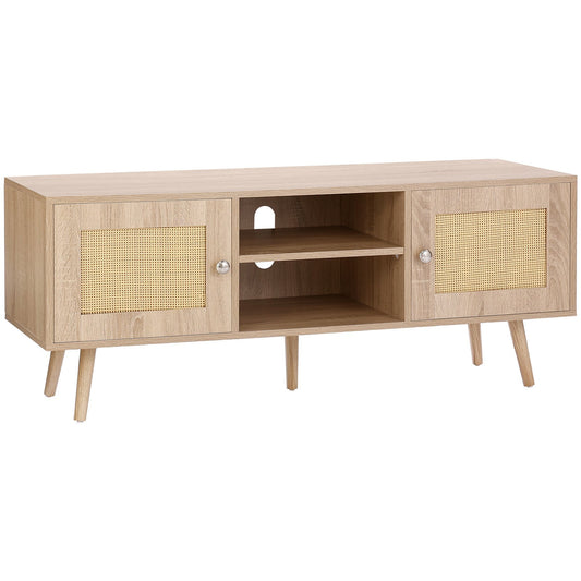 VEVOR Rattan TV Stand, Boho TV Cabinet for 55 inch TV, Mid Century Modern TV Stand,