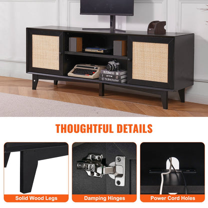 Boho Rattan TV Stand for 1.9m TVs with Built-in Socket and Ample Storage