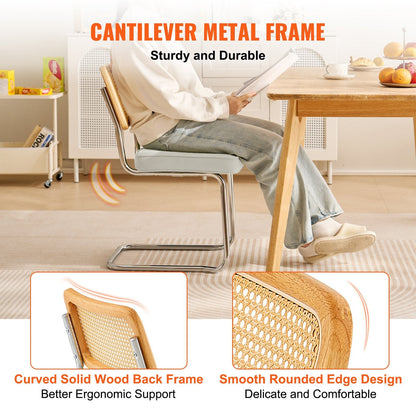 Mid-Century Modern Velvet Rattan Chairs Set with Metal Frame, White, 2-Pack