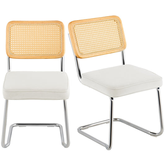 VEVOR Rattan Chairs, Set of 2, Mid Century Modern Dining Chair, Upholstered Velvet