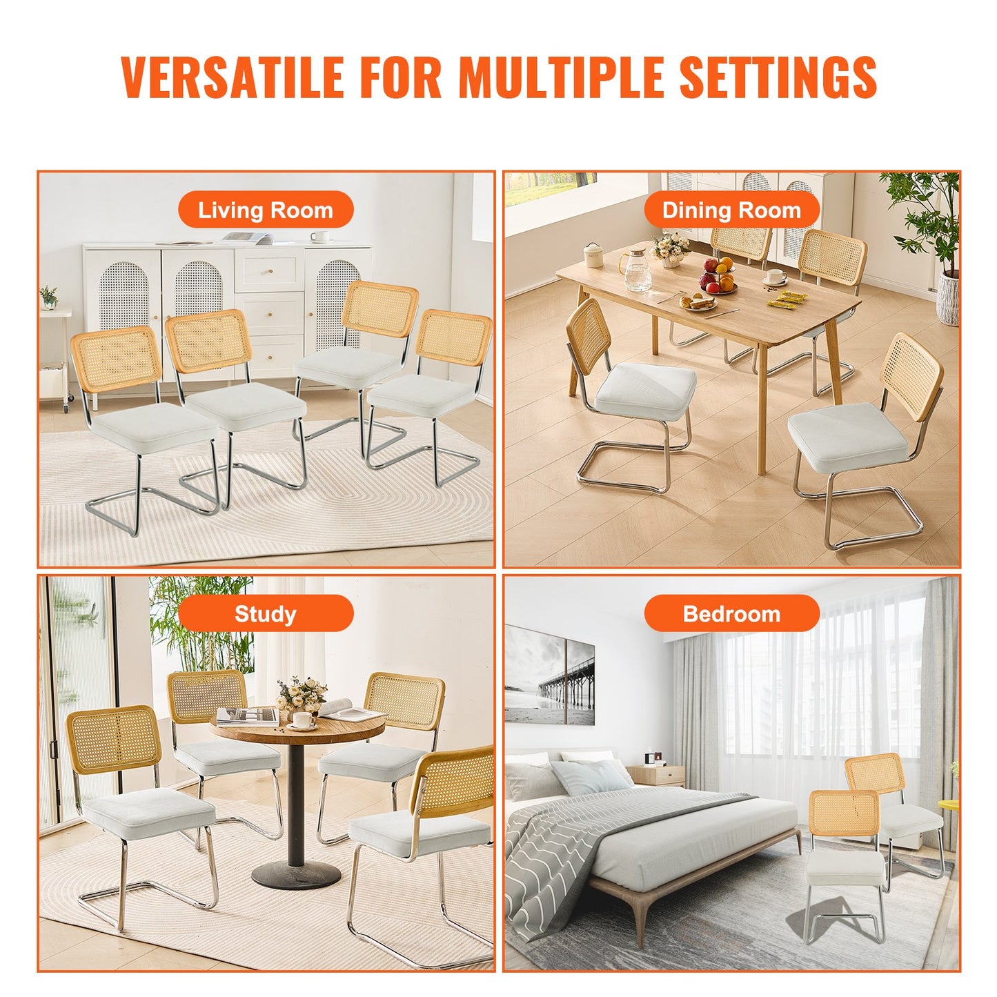 VEVOR Rattan Chairs, Set of 4, Mid Century Modern Dining Chair, Upholstered Velvet