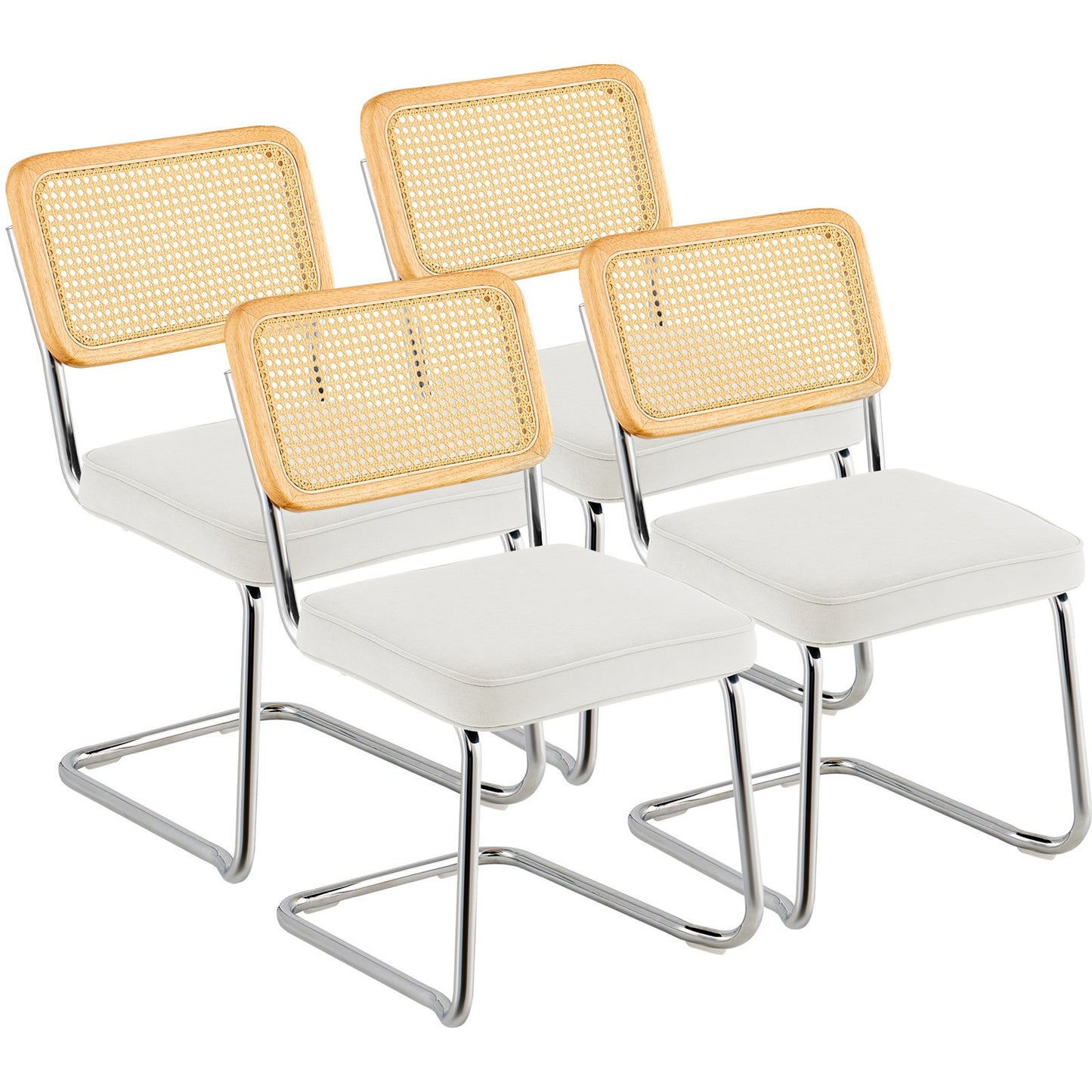 VEVOR Rattan Chairs, Set of 4, Mid Century Modern Dining Chair, Upholstered Velvet