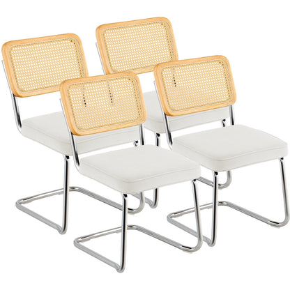 Set of 4 Retro-Modern Rattan Chairs with Velvet Upholstery for Dining & Office