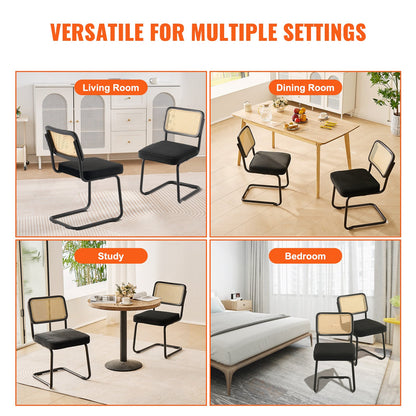 VEVOR Rattan Chairs, Set of 2, Mid Century Modern Dining Chair, Upholstered Velvet