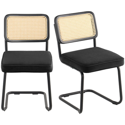 Set of 2 Mid-Century Rattan & Velvet Chairs, Retro Design for Any Room