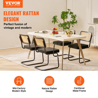 VEVOR Rattan Chairs, Set of 4, Mid Century Modern Dining Chair, Upholstered Velvet