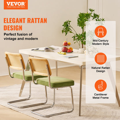 VEVOR Rattan Chairs, Set of 2, Mid Century Modern Dining Chair, Upholstered Velvet