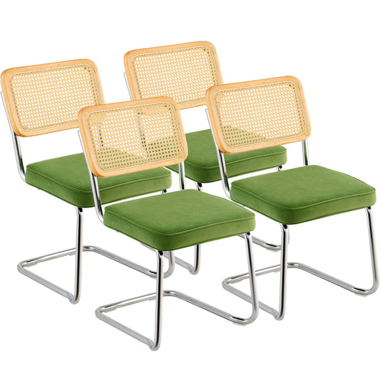 VEVOR Rattan Chairs, Set of 4, Mid Century Modern Dining Chair, Upholstered Velvet