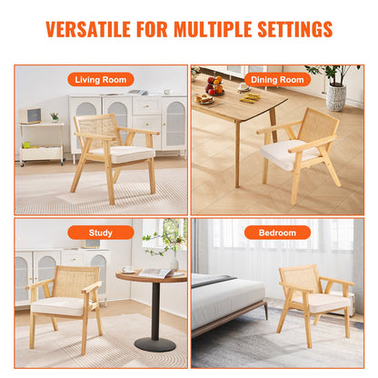 VEVOR Rattan Chair, Mid Century Modern Dining Chair with Armrest, Upholstered Chair