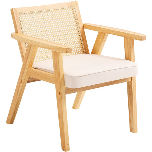 VEVOR Rattan Chair, Mid Century Modern Dining Chair with Armrest, Upholstered Chair