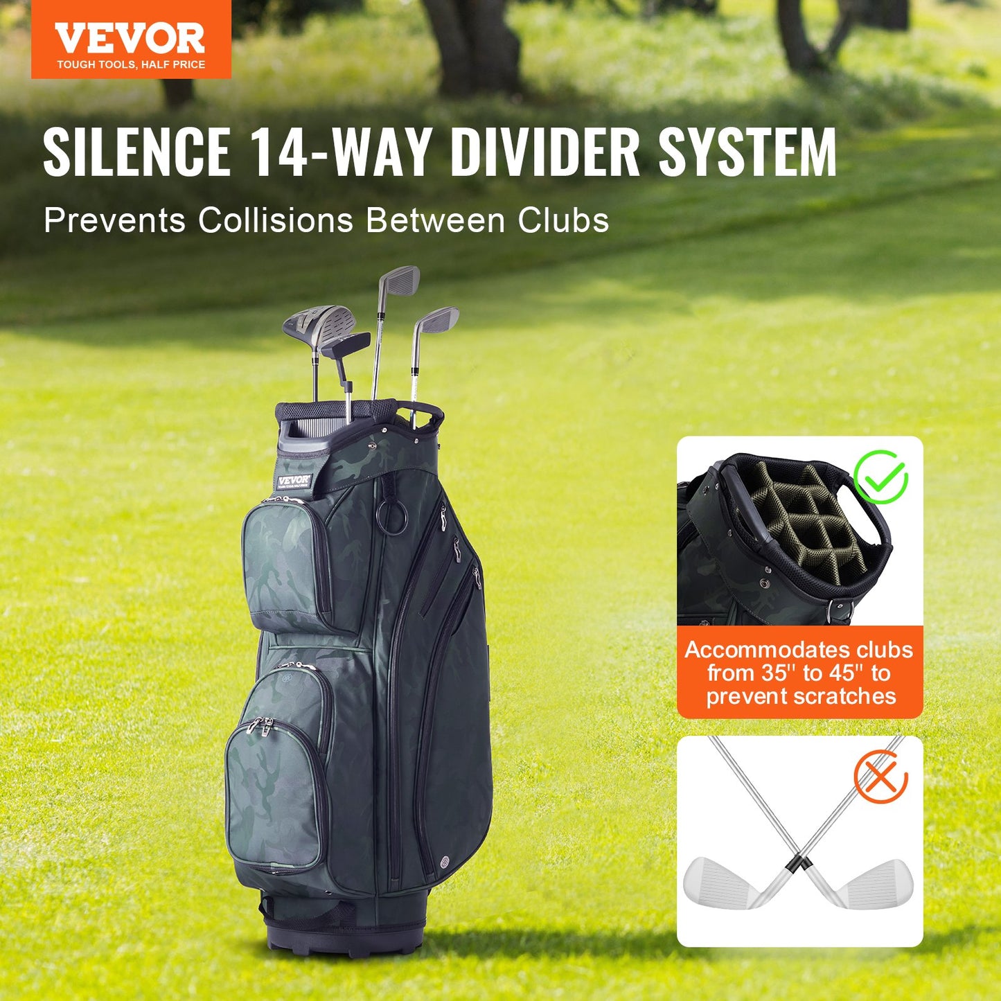 VEVOR Golf Cart Bag with 14 Way Organizer Divider Top, 36” 11 Pockets Premium Nylon