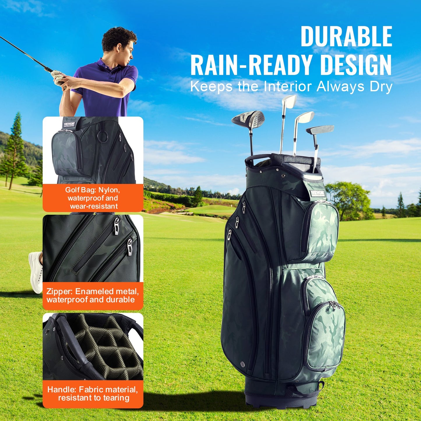 VEVOR Golf Cart Bag with 14 Way Organizer Divider Top, 36” 11 Pockets Premium Nylon