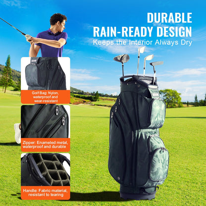 Golf Cart Bag with 3.3kg 14-Way Divider, 11 Pockets, Waterproof Nylon, Army Green