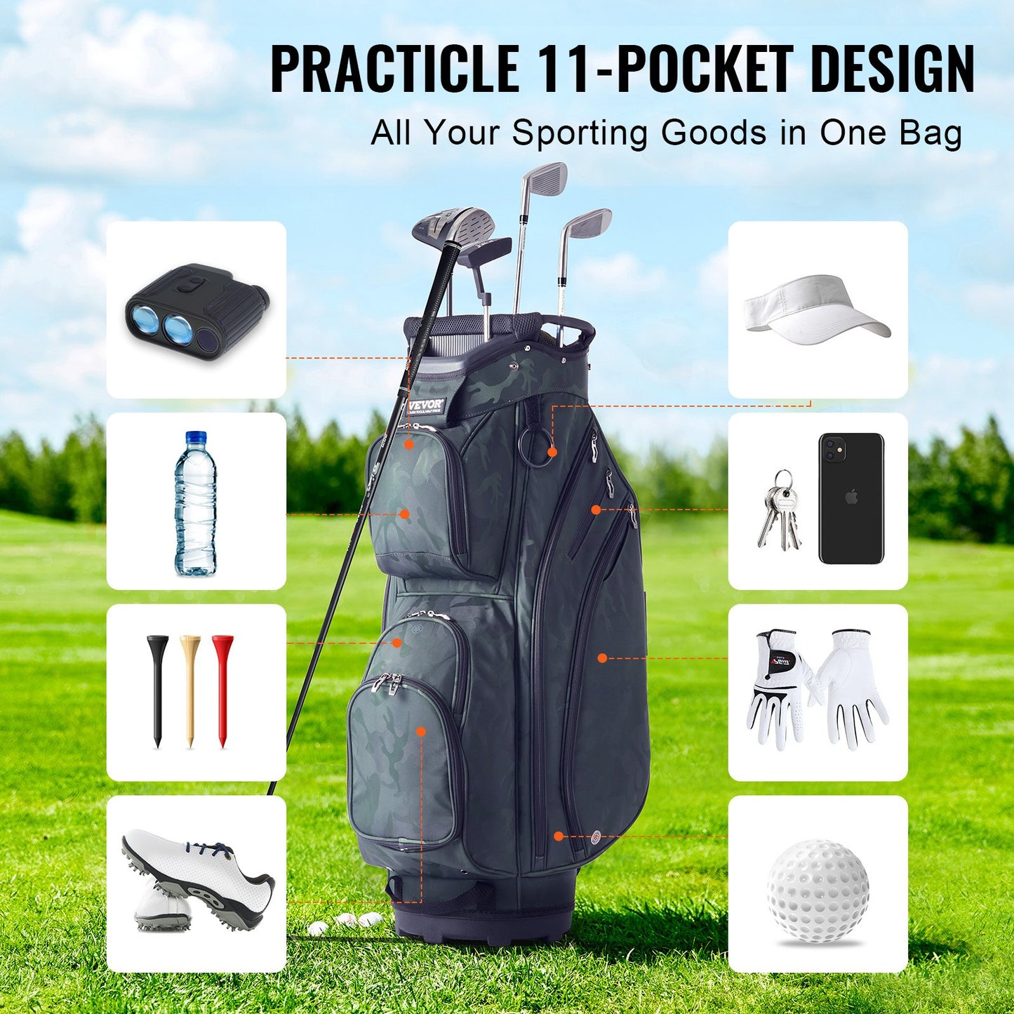VEVOR Golf Cart Bag with 14 Way Organizer Divider Top, 36” 11 Pockets Premium Nylon