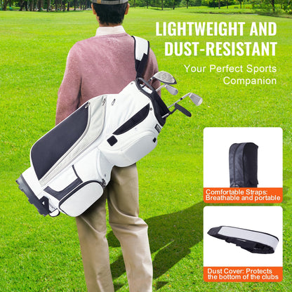 Golf Cart Bag with 14-Way Divider, 0.9m Height, 13 Pockets, White, Nylon