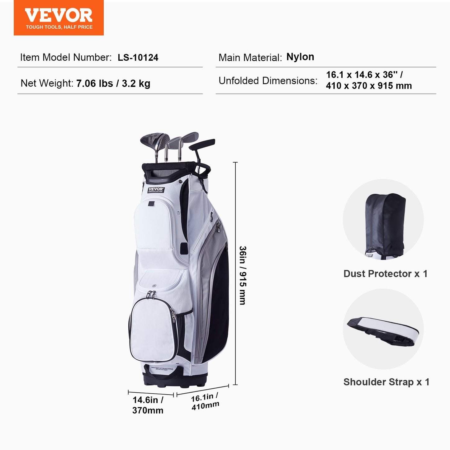 VEVOR Golf Cart Bag with 14 Way Organizer Divider Top, 36” 13 Pockets Premium Nylon
