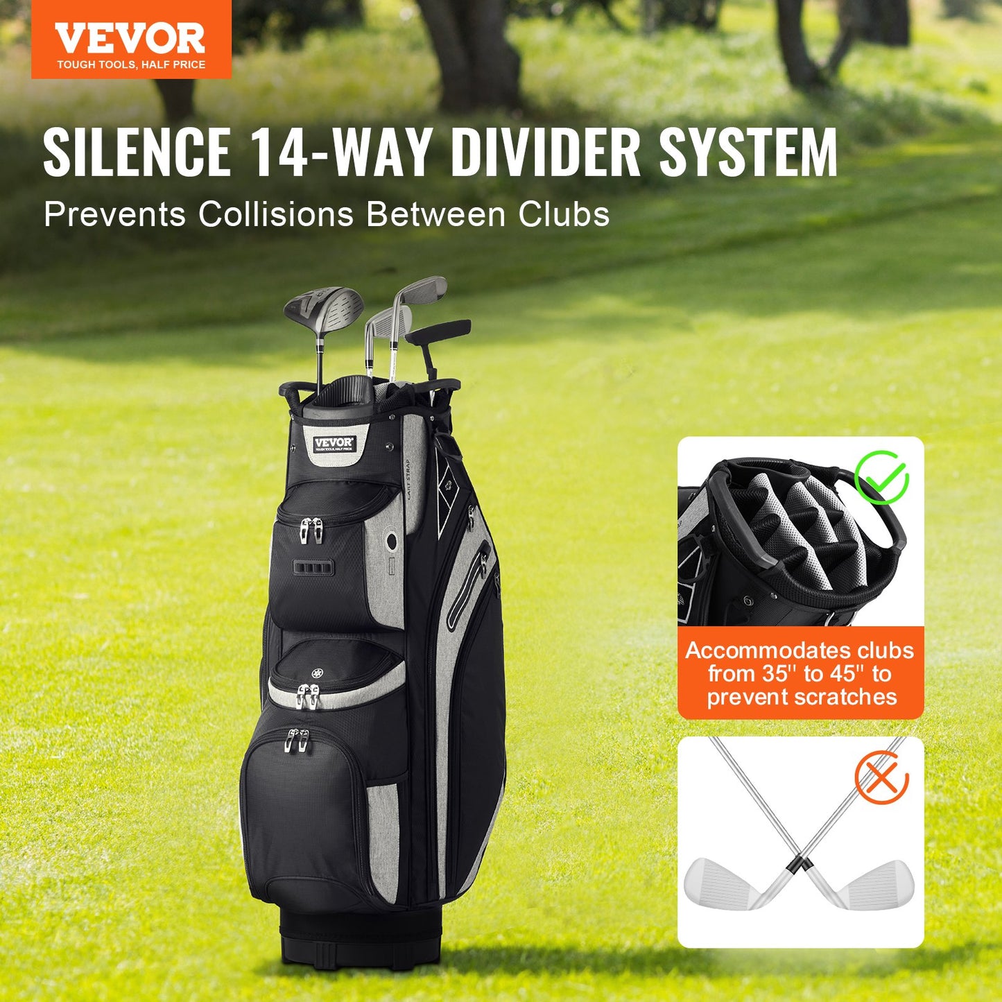 VEVOR Golf Cart Bag with 14 Way Organizer Divider Top, 36” 13 Pockets Premium Cart
