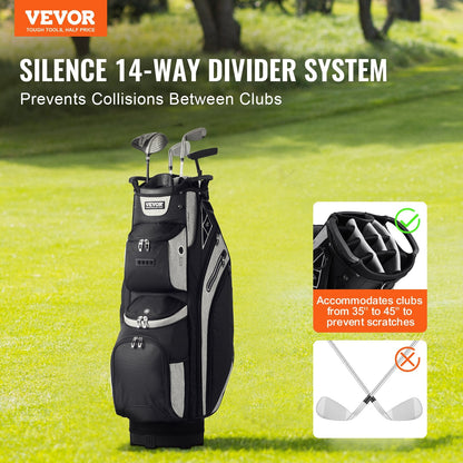 Premium Golf Cart Bag with 14-Way Divider, 0.9m Tall, 13 Pockets, Black