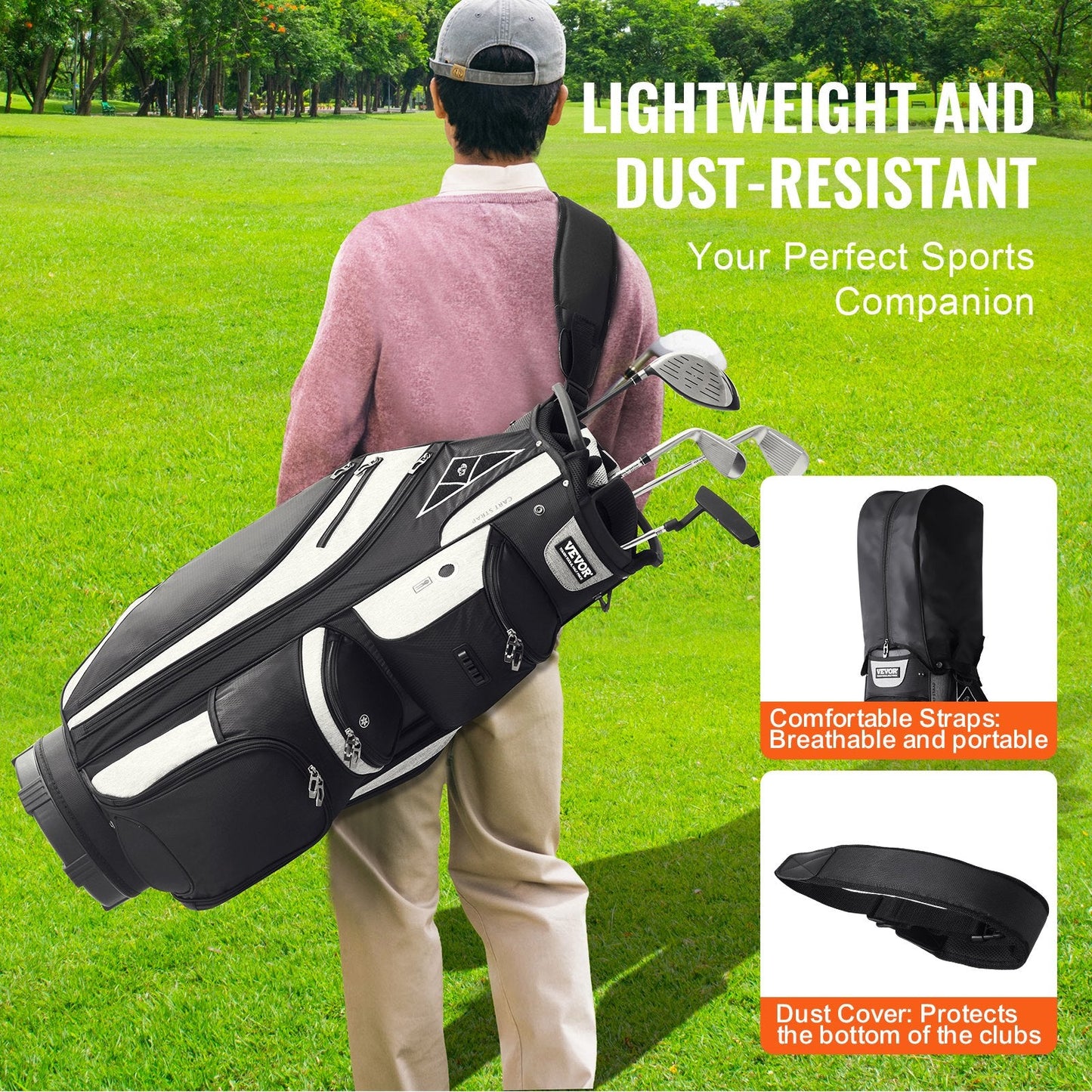 Premium Golf Cart Bag with 14-Way Divider, 0.9m Tall, 13 Pockets, Black