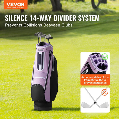 Premium Golf Cart Bag with 14-Way Divider, 0.9m, Multiple Pockets, Black/Purple