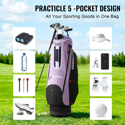 Premium Golf Cart Bag with 14-Way Divider, 0.9m, Multiple Pockets, Black/Purple
