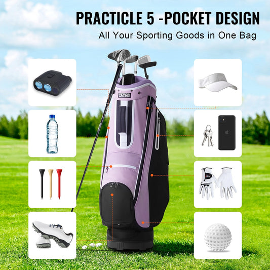Premium Golf Cart Bag with 14-Way Divider, 0.9m, Multiple Pockets, Black/Purple
