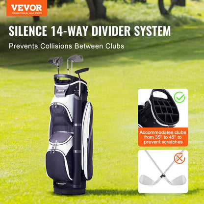 Golf Cart Bag with 14-Way Divider, 0.9m, Multiple Pockets, Black, Waterproof