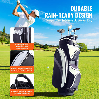 Golf Cart Bag with 14-Way Divider, 0.9m, Multiple Pockets, Black, Waterproof