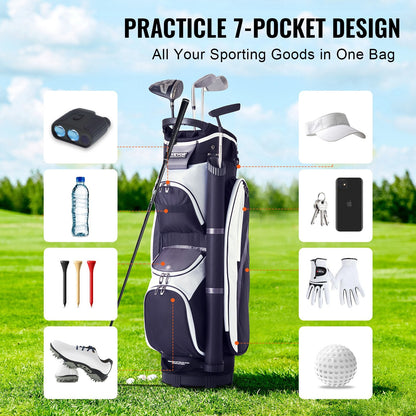 Golf Cart Bag with 14-Way Divider, 0.9m, Multiple Pockets, Black, Waterproof