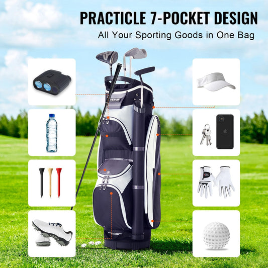 Golf Cart Bag with 14-Way Divider, 0.9m, Multiple Pockets, Black, Waterproof