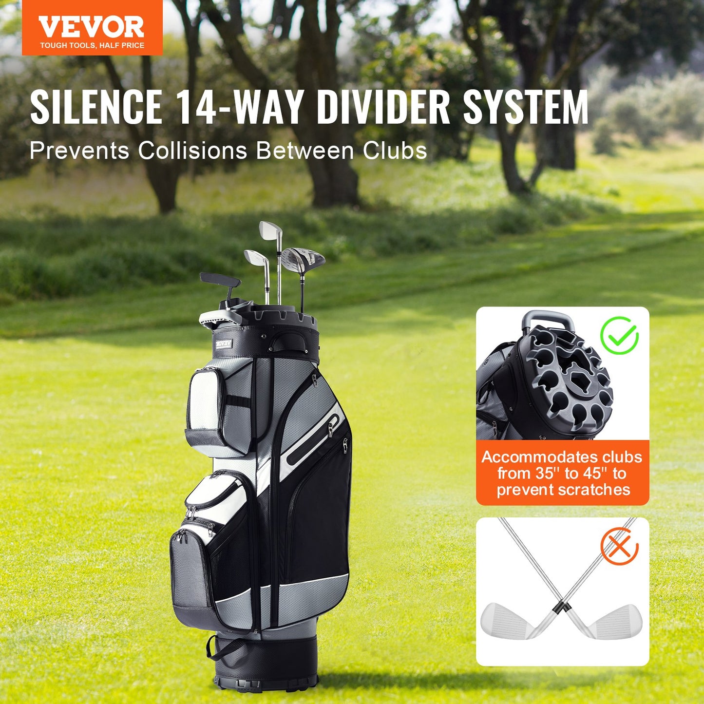 VEVOR Golf Cart Bag with 14 Way Organizer Divider Top, 41” 13 Pockets Premium Nylon