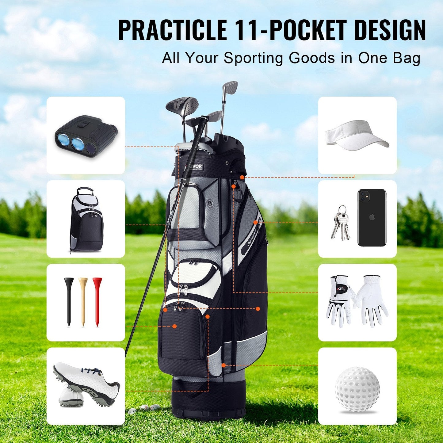 Premium Golf Cart Bag with 14-Way Dividers, 13 Pockets, Nylon, 1.05m, 4.55kg