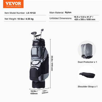 Premium Golf Cart Bag with 14-Way Dividers, 13 Pockets, Nylon, 1.05m, 4.55kg