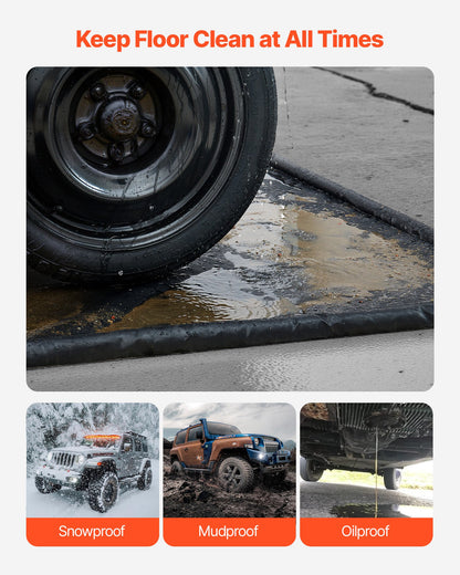 Containment Mat, 2.4 x 4.9 m, Non-Slip PVC Garage Floor Mat with a Cleaning Squeegee Broom, Heavy Duty Durable Waterproof Containment Protection from Snow, Rain and Mud for Cars Parking, Black
