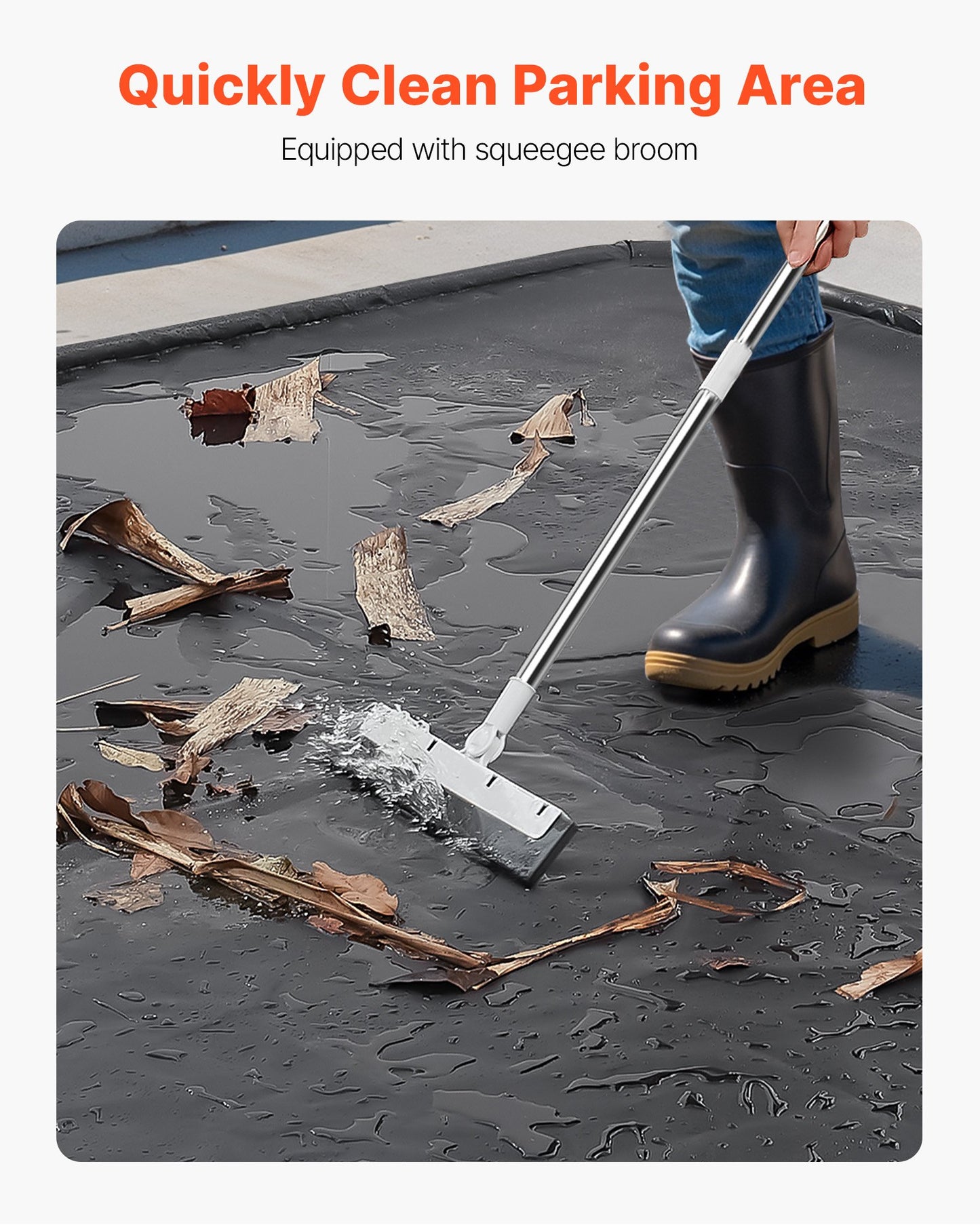 Containment Mat, 2.4 x 4.9 m, Non-Slip PVC Garage Floor Mat with a Cleaning Squeegee Broom, Heavy Duty Durable Waterproof Containment Protection from Snow, Rain and Mud for Cars Parking, Black