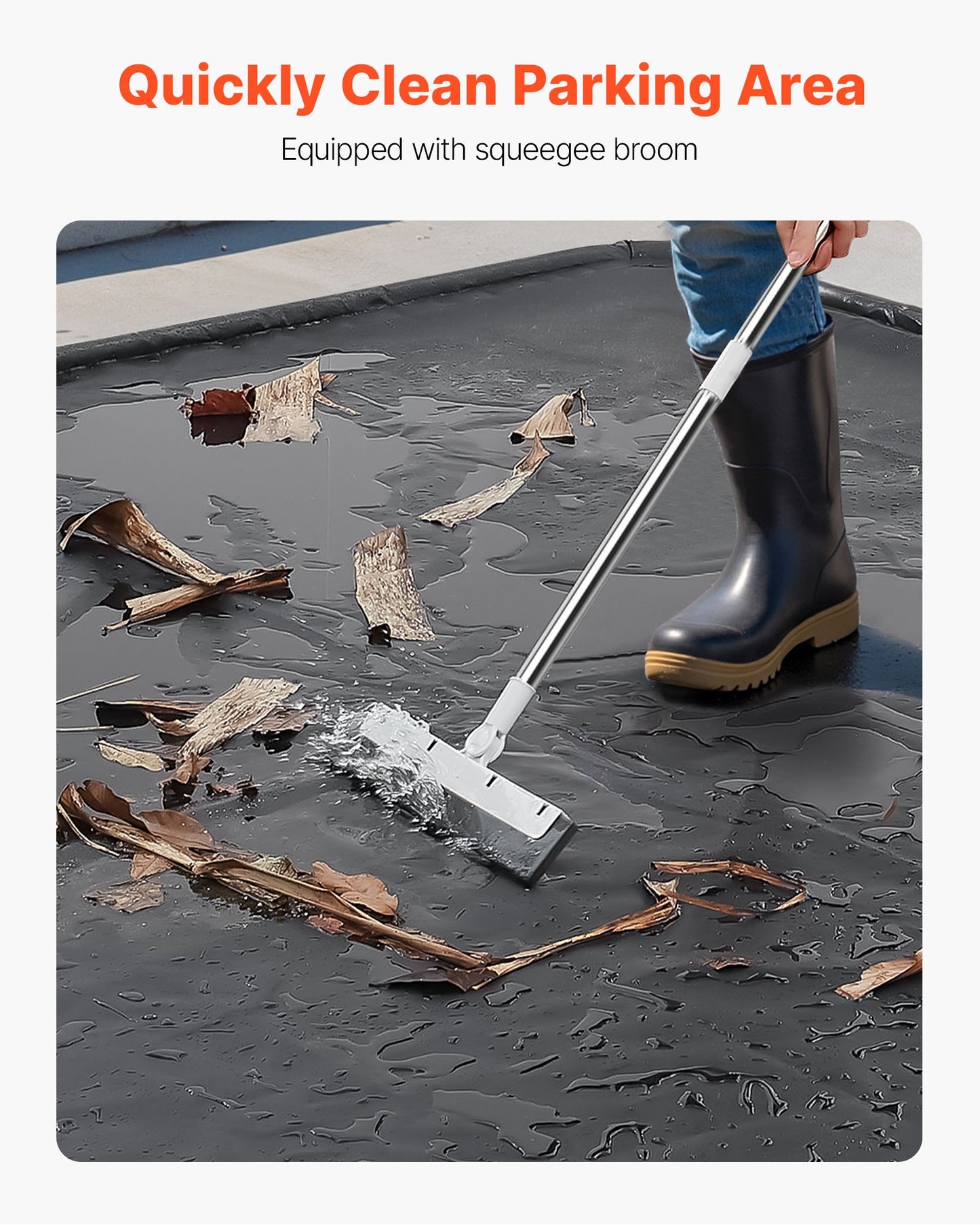 Containment Mat, 2.6 x 6.1 m, Non-Slip PVC Garage Floor Mat with a Cleaning Squeegee Broom, Heavy Duty Durable Waterproof Protection from Snow, Rain and Mud for Cars SUVs Trucks Parking, Black
