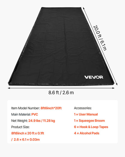 Containment Mat, 2.6 x 6.1 m, Non-Slip PVC Garage Floor Mat with a Cleaning Squeegee Broom, Heavy Duty Durable Waterproof Protection from Snow, Rain and Mud for Cars SUVs Trucks Parking, Black