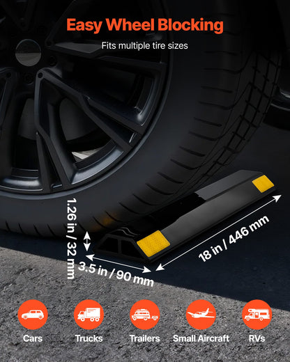 Parking Stopper, 446 mm 2 Pcs Heavy Duty Parking Aid for Garage, PP Curb Garage Floor Stopper with Reflective Strips, Vehicles Gadgets for Cars Vans Trucks Tire Wheel Guide Block Stops Bumpers